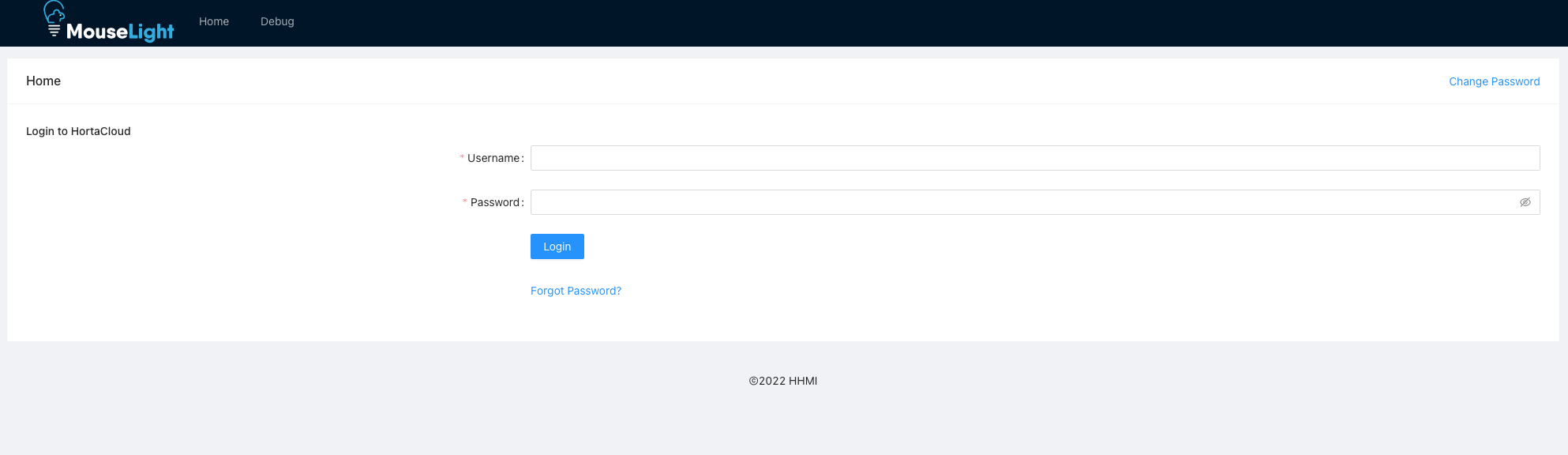 HortaCloud portal username and password screen